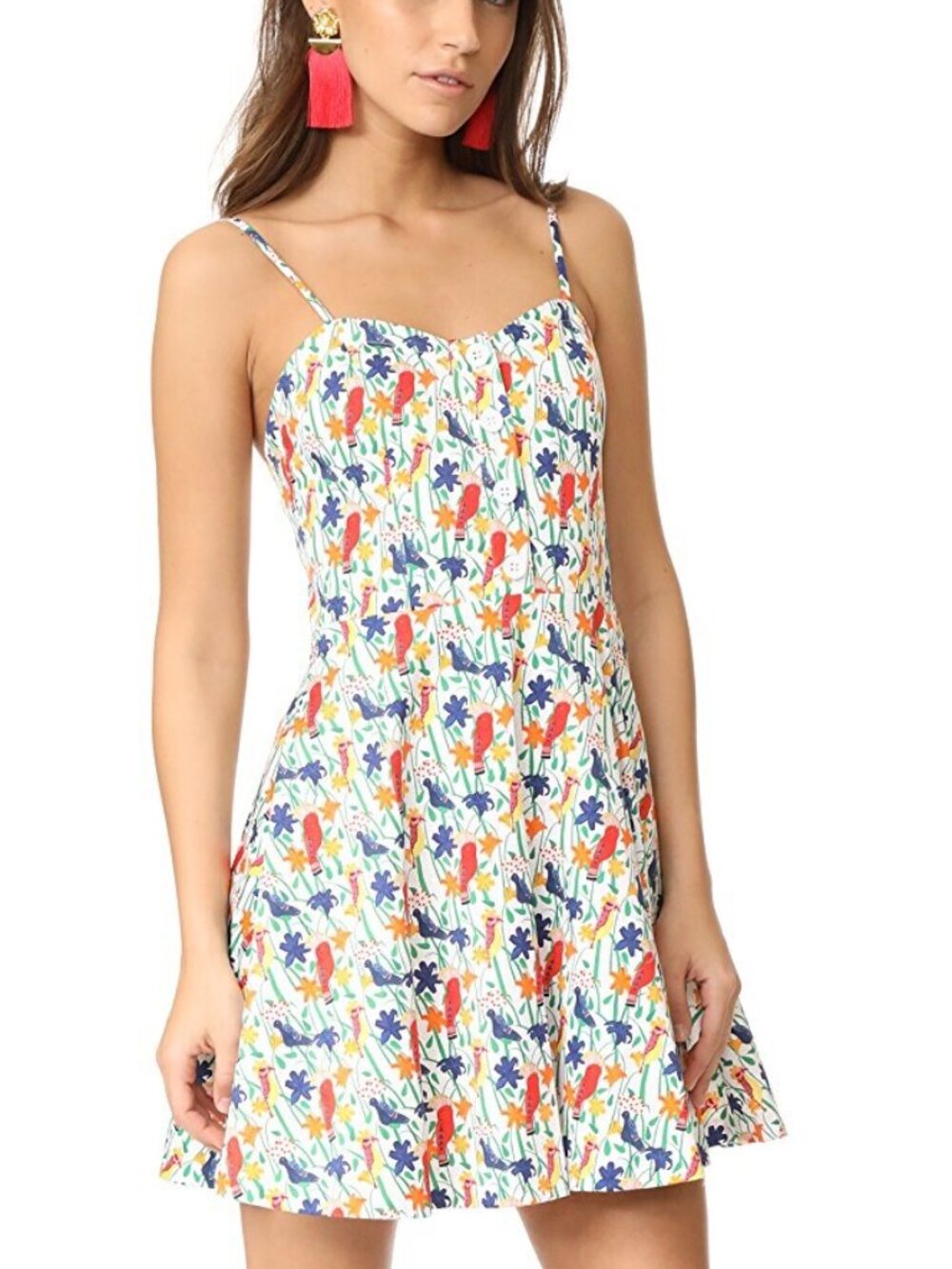Alice + Olivia - Nella Bird Print Floral Button-Front Skater Dress - 4